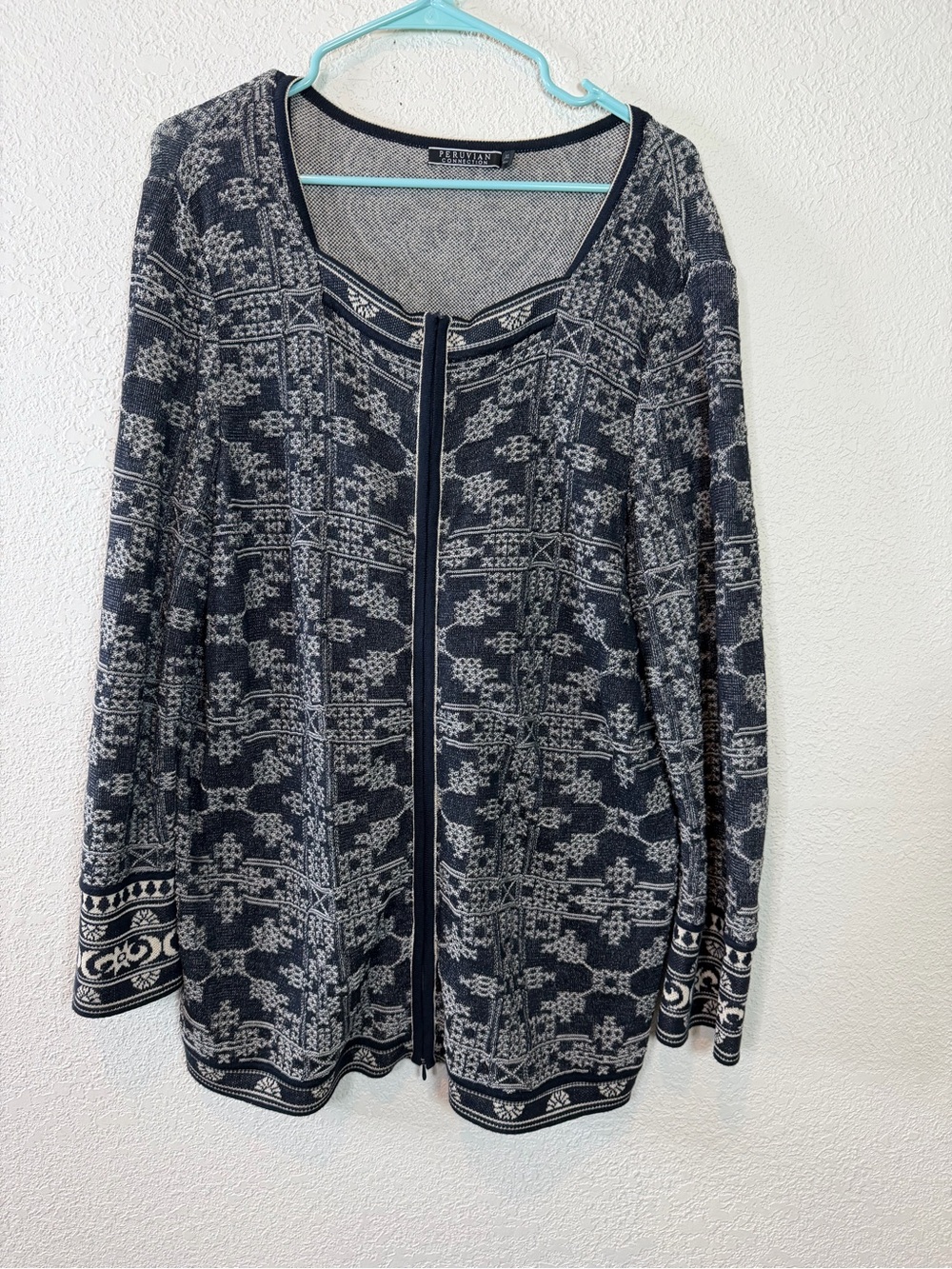 Peruvian Connection Women's Gray Patterned Teddy Jacket xl - Picture 5 of 13